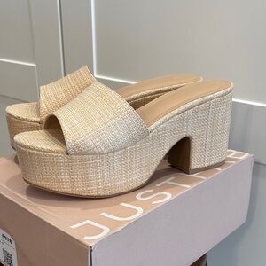 JustFab Women's Tan Platform Mules